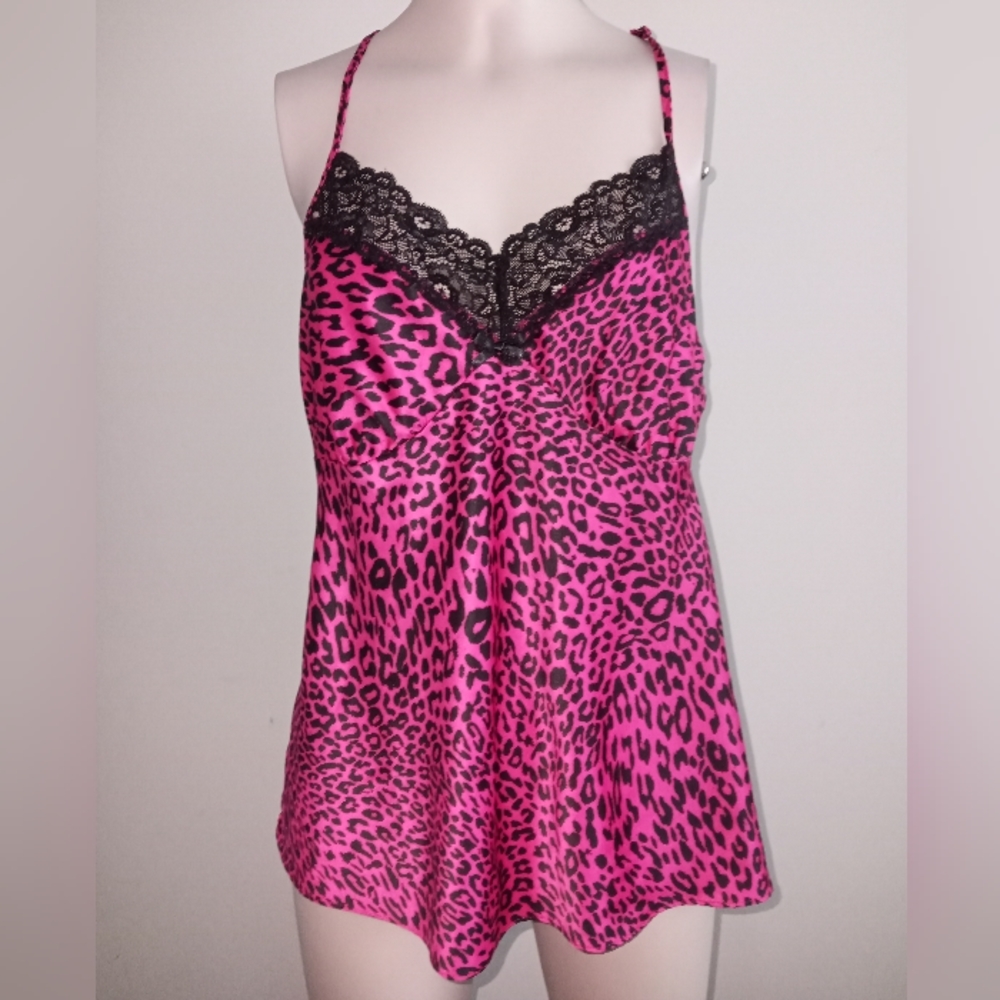 Cosmopolitan pink satin leopard print cami top size medium